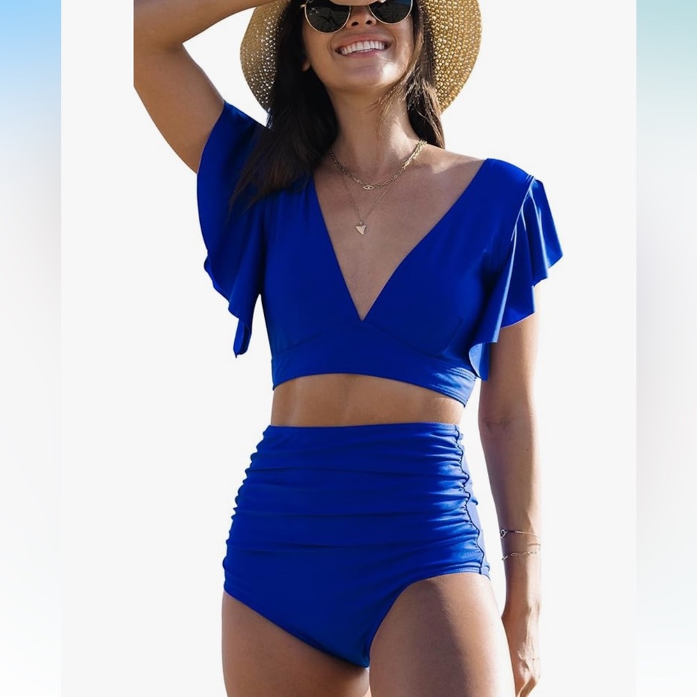 Blue Ruffled Bikini Set